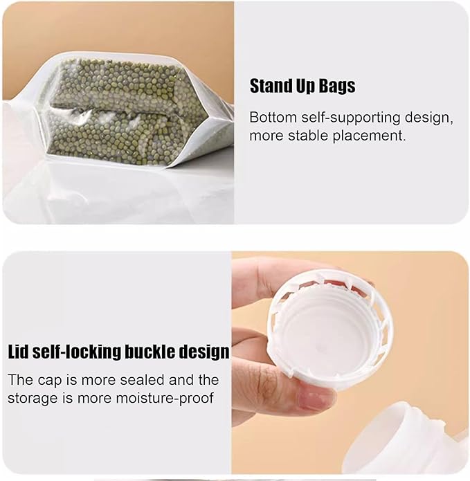【15 Pack】Food Storage Bags Grain Moisture-proof Sealed Bags Stand Up Packaging Pouches Large Reusable Sealed Bag with Handle and Cap BPA Free,16.7"x14"