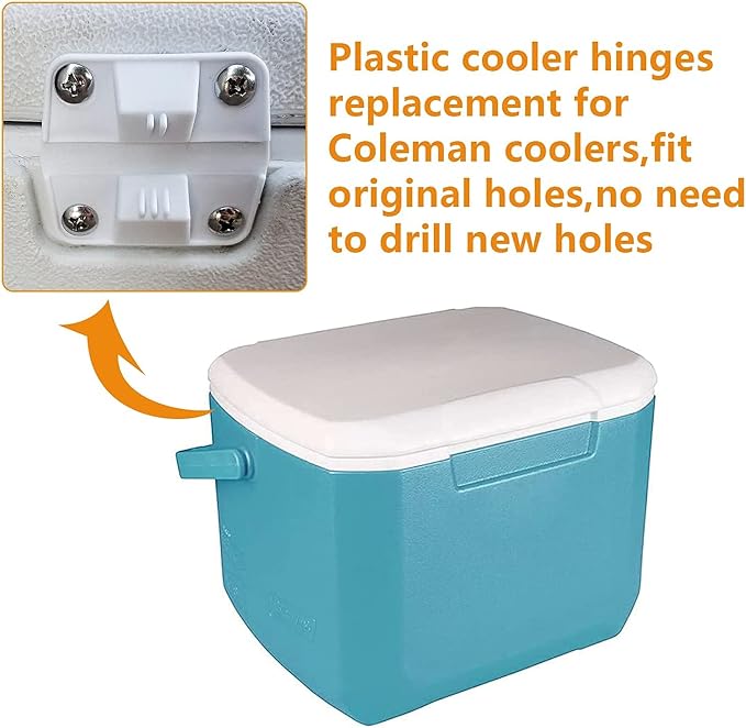 Cooler Plastic Hinges Replacement for Coleman Coolers Parts, Ice Chest Hinges & Screws Set for Camping Ice Box (4 Pack)