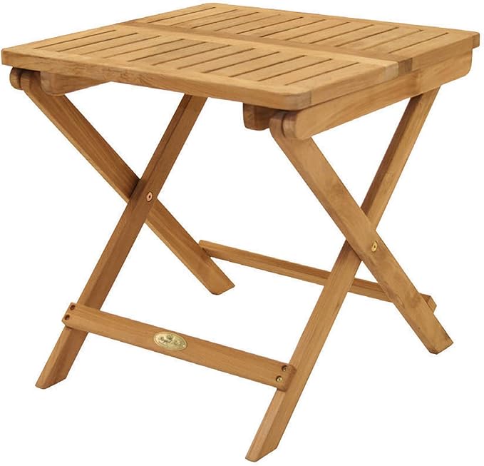 3-Piece Teak Patio Conversation Set with Sling Steamer Loungers & 20-Inch Square Folding Picnic Table (P137NV), Navy Sling