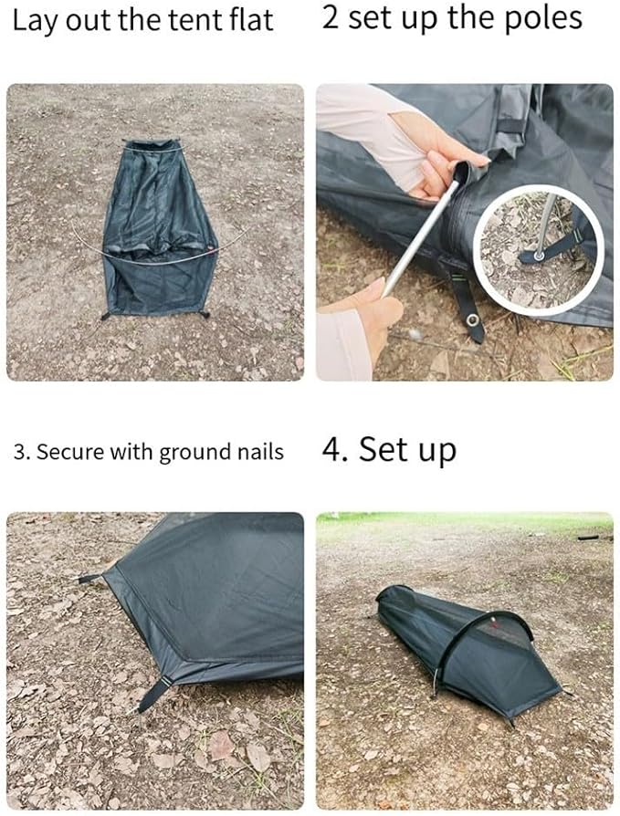 1 Person Bivy Tent Ultralight 0.7kg Backpacking Shelter with 40D Ripstop Fabric, 210D Oxford Floor, Wind-Resistant Aluminum Frame for 4-Season Outdoor Adventures