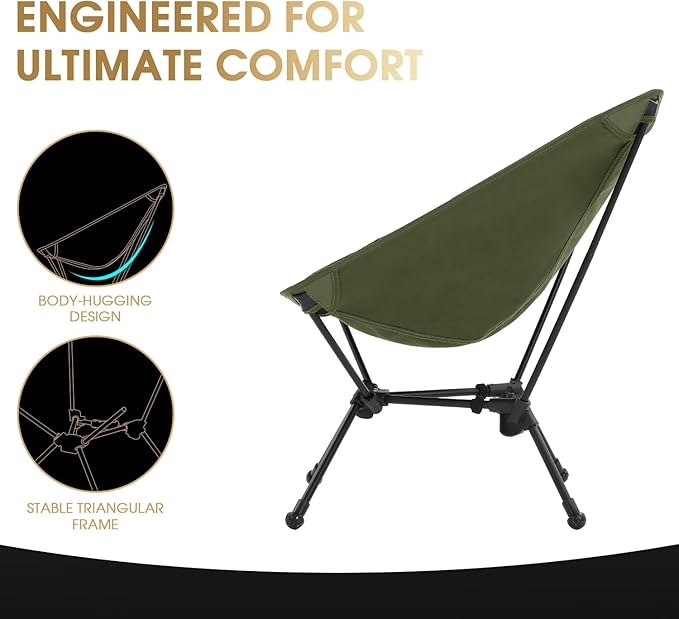 MOON LENCE Portable Camping Chair, Lightweight Folding Backpacking Hiking Chair, Plus Size Compact Yet, Support 330 lbs (Green)