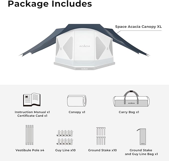 ACACIA Canopy 4 Person for Space Acacia Camping System, PU2000 Waterproof Camping Tarp for 4 Season Camping, UPF50+ Sunproof Tent Tarp with 4 Telescoping Poles, Carry Bag, Star Night