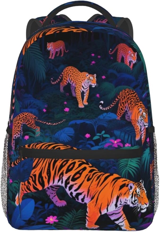 Rucksack Multipurpose Anti-Theft Big Capacity Shoulder Bag, Tige Rainforest Art Travel Hiking Camping Rucksack With Side Pockets