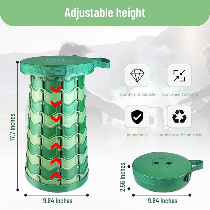 2025 Upgraded Folding Stool Collapsible Portable Chairs Sturdy Telescopic Stool for Camping Travel Hiking (Camo-Round)