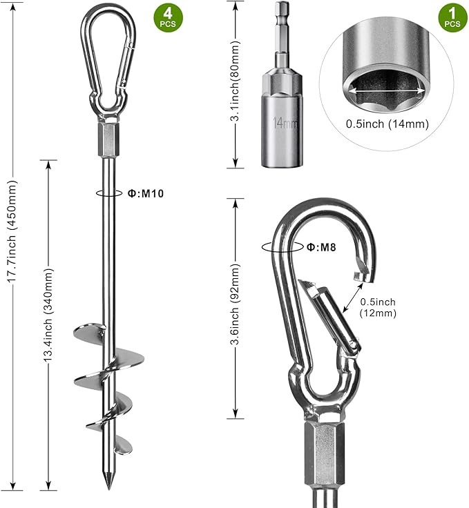 SELEWARE 18 Inch Ground Anchors Screw in, Heavy Duty Trampoline Stakes, Tent Stakes, High Wind Wider Spiral Earth Anchors for Trampolines, Camping Tent, Sheds, Carports, Securing Animals, Swing Sets