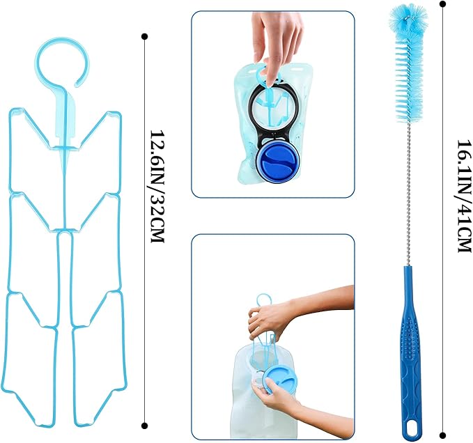 Patelai 2 Set 8 in 1 Hydration Bladder Cleaning Kit Includes 3 Different Brushes and Drying Collapsible Bladder Frame, Water Reservoir Backpack Cleaning Kit
