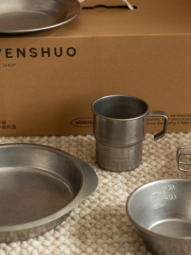 WENSHUO Outdoor Mug,Small Camping Cup,Vintage Stainless Steel,10.14 fl oz (300 ml)