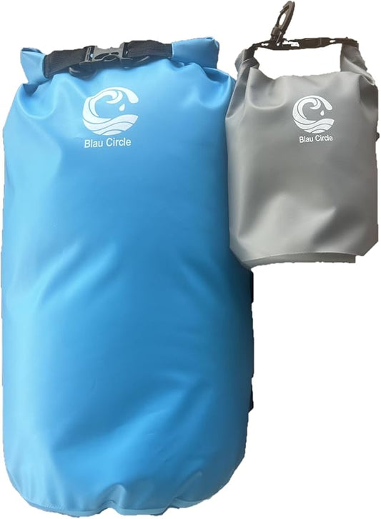Waterproof dry bag combo for outdoor and waterspors, with large 5.0 Gal (assorted colors) and 0.5 Gal (grey) bags | Ideal for kayaking, boating, hiking, the beach and other outdoor sports (Blue)