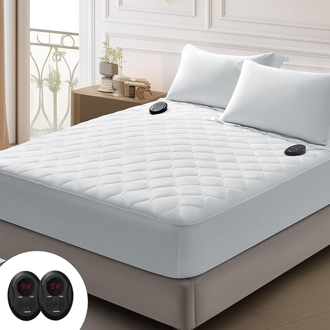 Bwarm Premium Quilted Heated Mattress Pad Queen Size, 60" x 80" Bed Warmer, 9 Heat Settings, 1-12 Hours Auto Off, Soft and Cozy, Deep Pocket, Fast Heating, Machine Washable