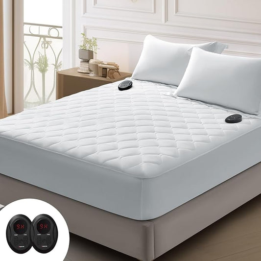 Bwarm Premium Quilted Heated Mattress Pad Queen Size, 60" x 80" Bed Warmer, 9 Heat Settings, 1-12 Hours Auto Off, Soft and Cozy, Deep Pocket, Fast Heating, Machine Washable