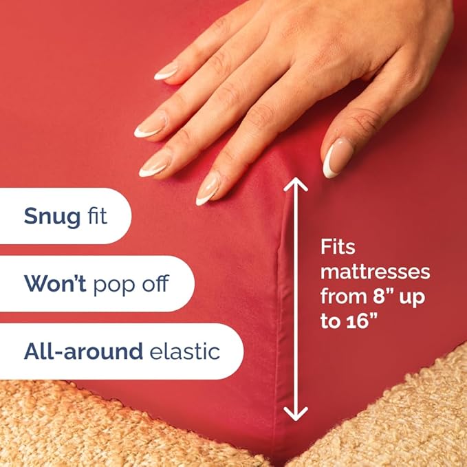 Full XL Bed Sheet - 4 Piece Full XL Bed Sheets Set - Soft, Breathable & Cooling - Hotel Luxury Bedding for Women, Men, Kids, Teens, Boys & Girls - Deep Pockets, Comfy, Cozy, Fade & Wrinkle Free - Red