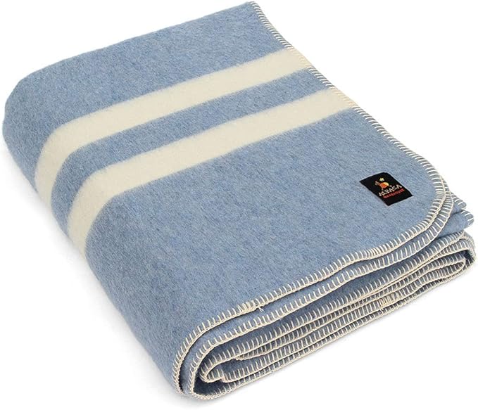 Thick Alpaca Wool Blanket Heavyweight Camping Outdoors Indoors Soft Peru King Size Stripes Design (Soft Blue - Ivory Stripes, King Size)