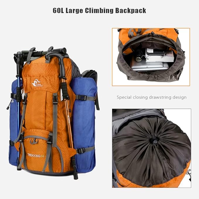 Bseash 60L Waterproof Hiking Camping Backpack with Rain Cover, Large Outdoor Sport Travel Daypack Rucksack for Climbing