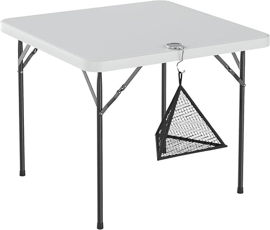 VECELO Folding Card Table Square with Mesh Bag, Heavy-Duty Collapsible Locking Legs & Easy to Storage, Portable for Indoor/Outdoor Use, White