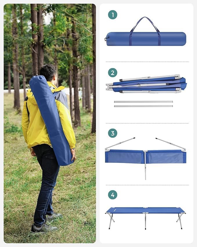 Camp Bed, Portable Folding Camping Cot for Adults,Indoor Outdoor Portable Sleeping Cot for Hiking, Camping with Carrying Bag (Blue)