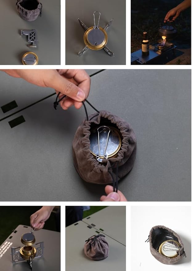 CAMPINGMOON Alcohol Stove Brass Stainless Steel Mini for Backpacking Hiking Rack Cross Stand AS-1