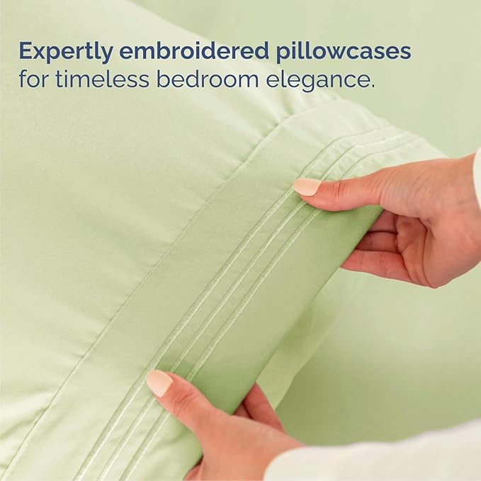 Cal King Size 4 Piece Sheet Set - Comfy Breathable & Cooling Bed Sheets Set - Hotel Luxury Bedding for Women, Men, Kids, Teens, Boys & Girls - Deep Pockets & Wrinkle Free - Oeko-Tex - Light Sage Green
