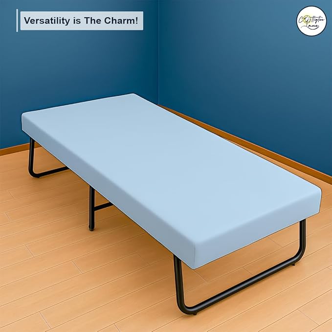 Cot Fitted Sheet 28 x 75, 100% Egyptian Cotton, 1 PC Cot Size Bottom Sheet Only, Perfect for Narrow Twin, Camp Bunk, Army Cots, Trifold Mattress, Camping Cot, Guest Bed Replacement(Light Blue)