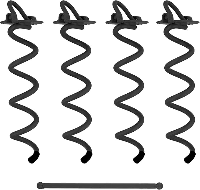 7Penn Spiral Ground Anchors - 10 Inch Tent Stakes Heavy Duty Ground Screw Anchor Twist Stakes, 4 Pack