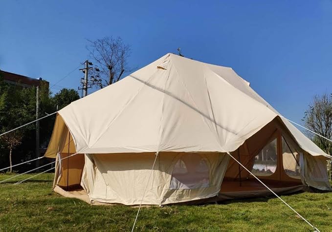 4x6M Heavy Duty Bell Tent, Waterproof Cotton Canvas Glamping Tent for 6-10 People
