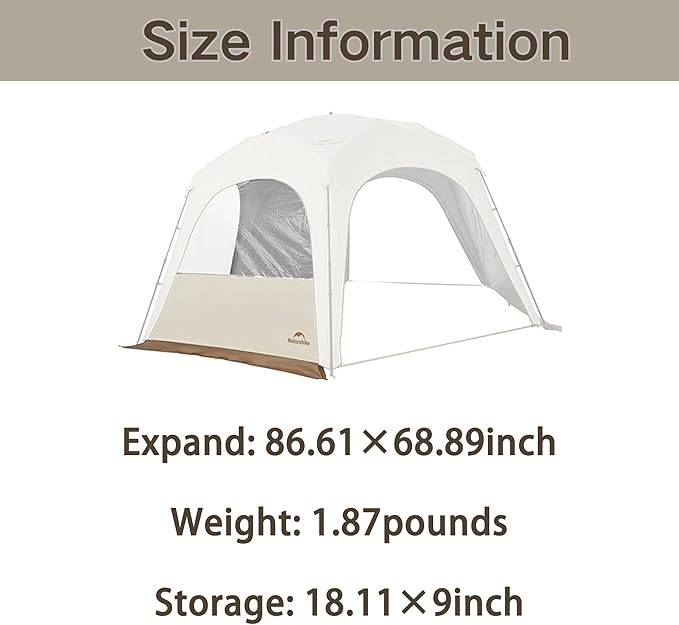 Naturehike Quarter/Hexagonal Camping Tent Canopy Sun Shade,Outdoor Tent for Camping,Fishing,Picnics, Canopy Available with Ground Cloth,Door Curtains,Connector (TPU Door, Hex)