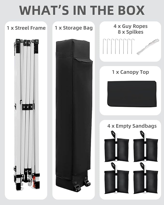 10x10 Pop Up Canopy Tent Outdoor Canopy with No Removable Sidewall One-Person Set Up Heavy Duty Commercial Instant Tent Shelter-Black