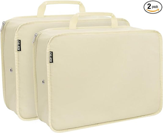 Extra Large Compression Packing Cubes for Travel Essentials, 2 Set Expandable Travel Cubes for Packing Bags Suitcase Organizer, Beige