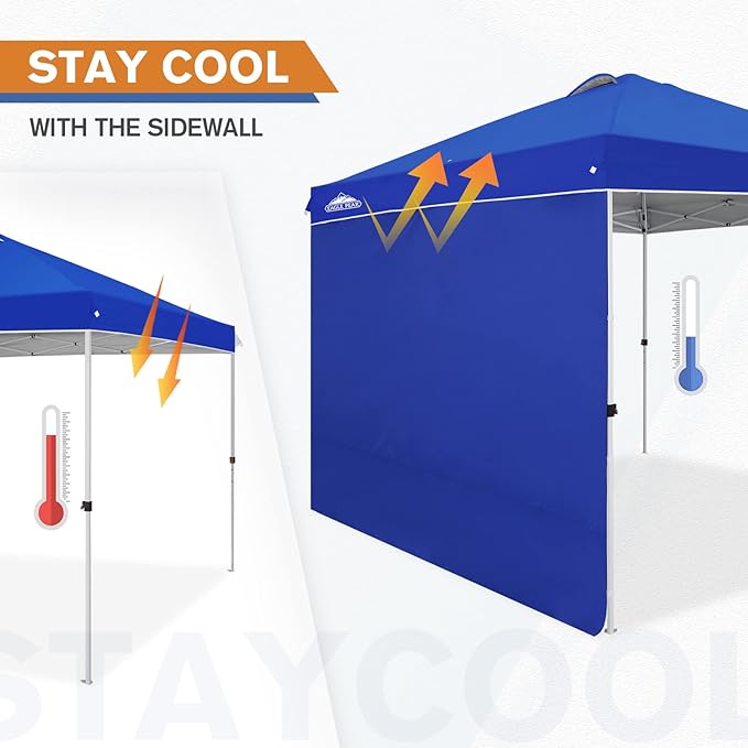 EAGLE PEAK Pop Up Canopy Tent with 1 Sidewall, Easy Setup Event Tent, Outdoor Sun Shade, Wheeled Carry Bag, Stakes and Guy Ropes, Instant Canopy 10x10, Blue