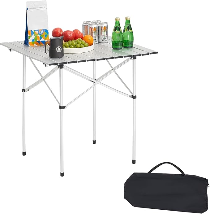 VEVOR Folding Camping Table, Portable Roll Up Side Tables, Lightweight Aluminum Table for Outdoor BBQ Tailgating Picnic, Travel (28 inch-Silver)