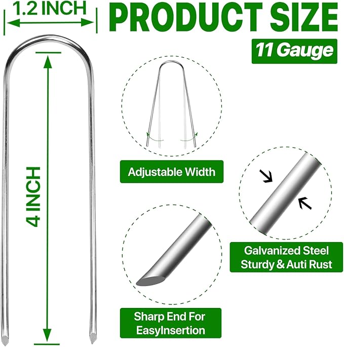 U Shape Garden Stakes 50 Packs 4 Inch 11 Gauge Irrigation Tubing Stakes, Heavy Duty Galvanized Landscape Staples for Tube, Lawns, Landscape Fabrics,Irrigation Hose and Weed Barriers