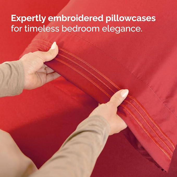 Full XL Bed Sheet - 4 Piece Full XL Bed Sheets Set - Soft, Breathable & Cooling - Hotel Luxury Bedding for Women, Men, Kids, Teens, Boys & Girls - Deep Pockets, Comfy, Cozy, Fade & Wrinkle Free - Red