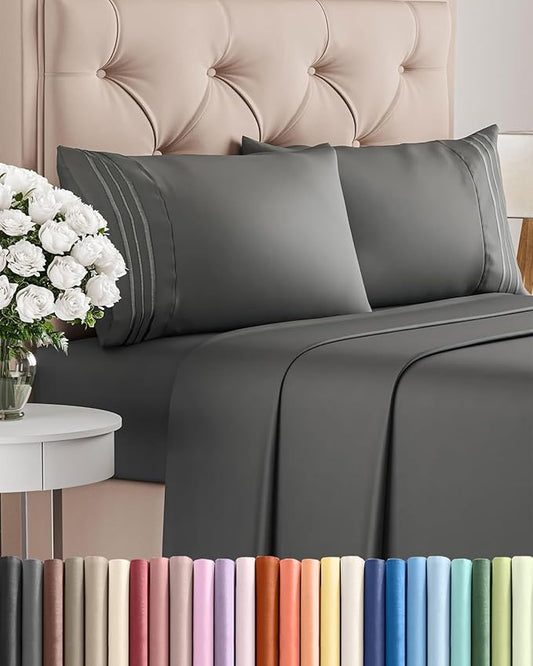King Size 4 Piece Sheet Set - Comfy Breathable & Cooling Bed Sheets Set - Hotel Luxury Bedding for Women, Men, Kids, Teens, Boys & Girls - Deep Pockets, Ultra-Soft, Wrinkle Free - Oeko-Tex - Charcoal