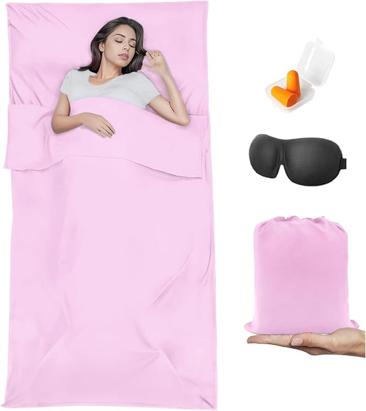 Sleeping Bag Liner,Travel Sheet & Adult Sleep Sack, Camping Sheets Travel Sleep Sack for Backpacking,Hotels & Hostels -Lightweight Single &Double Travel Sheet Camping Sheets