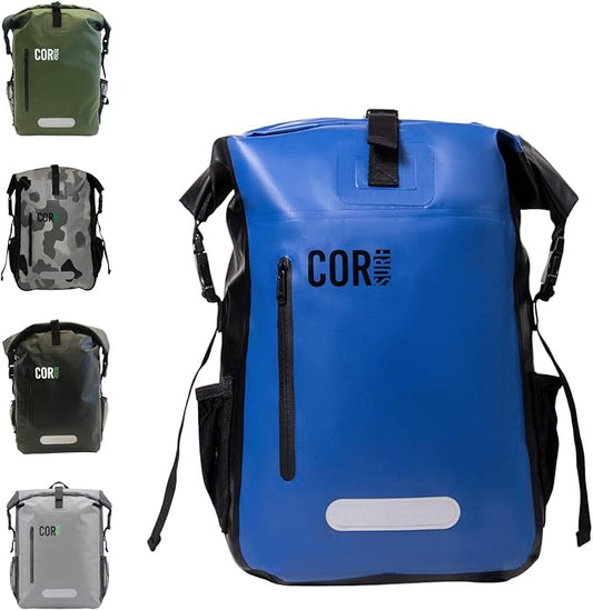 COR Surf Waterproof Dry Bag Backpack with Padded Laptop Sleeve Heavy Duty Roll-Top Pack (Dark Blue, 25L)