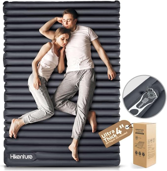 Hikenture Camping Mattress 2 Person Double Sleeping Pad for Camping, 4" Extra-Thick Inflatable & Ultralight Sleeping Air Mat for Backpacking, Hiking