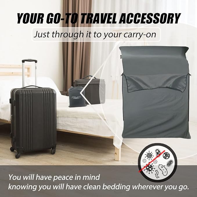 Frelaxy Sleeping Bag Liner, XL Travel Sheet & Camping Sheet for Backpacking, Hotel, Hostels & Traveling, Comfy & Easy Care, Full-Length Zipper/No Zipper, 4 Seasons Warm Cold Weather