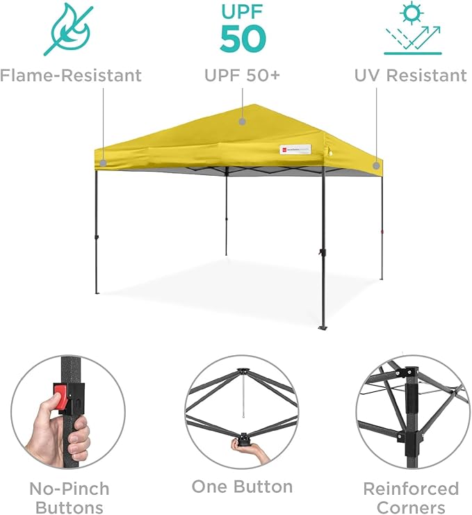 Best Choice Products 8x8ft Pop Up Canopy Tent, Outdoor Shade, 1 Person 1 Minute Set Up, Carry Case, 4 Weight Bags - Yellow