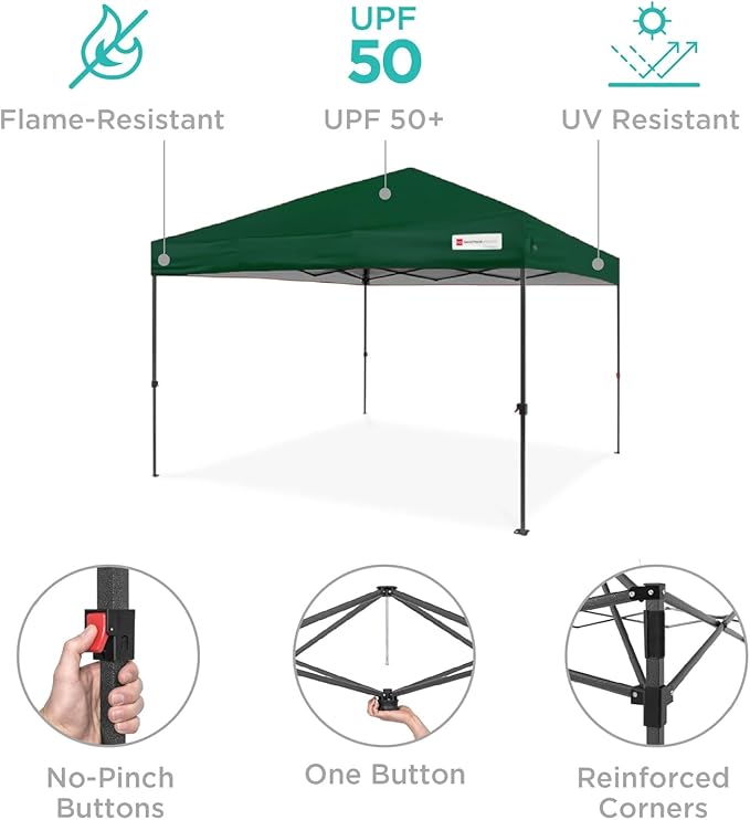 Best Choice Products 12x12ft Pop Up Canopy Tent, Outdoor Shade, 1 Person 1 Minute Set Up, Carry Case, 4 Weight Bags - Forest Green