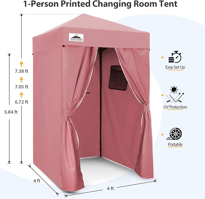 EAGLE PEAK Flex Ultra Compact 4x4 Pop-up Canopy, Sun Shelter, Changing Room, Portable Privacy Canopy Cabana for Pool, Fashion Photoshoots, or Camping, Pink