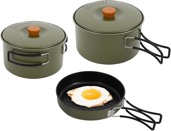 Camping Cookware Set, 304 Stainless Steel Camping Pots and Pans Set Outdoor Cookware Set with Storage Bag Campfire Cooking Equipment for Camping Outdoor Cooking Picnic