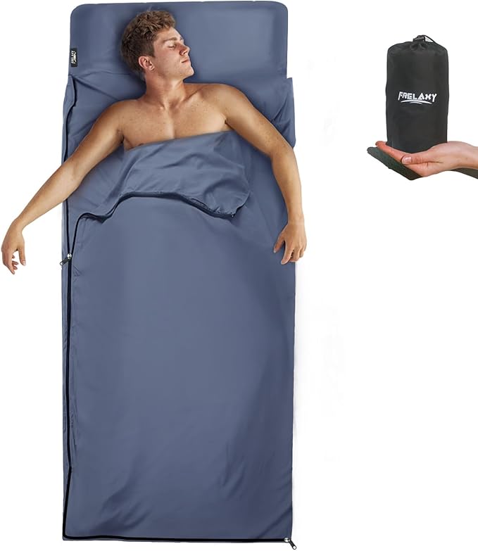 Frelaxy Sleeping Bag Liner, XL Travel Sheet & Camping Sheet for Backpacking, Hotel, Hostels & Traveling, Comfy & Easy Care, Full-Length Zipper/No Zipper, 4 Seasons Warm Cold Weather