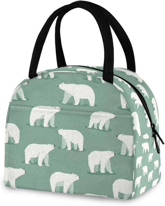 Kcldeci Kids Lunch Bag Insulated Lunch Box for Boys Girls Mint Polar Bears Reusable Toddler Leak-proof Lunchbox for School and Daycare