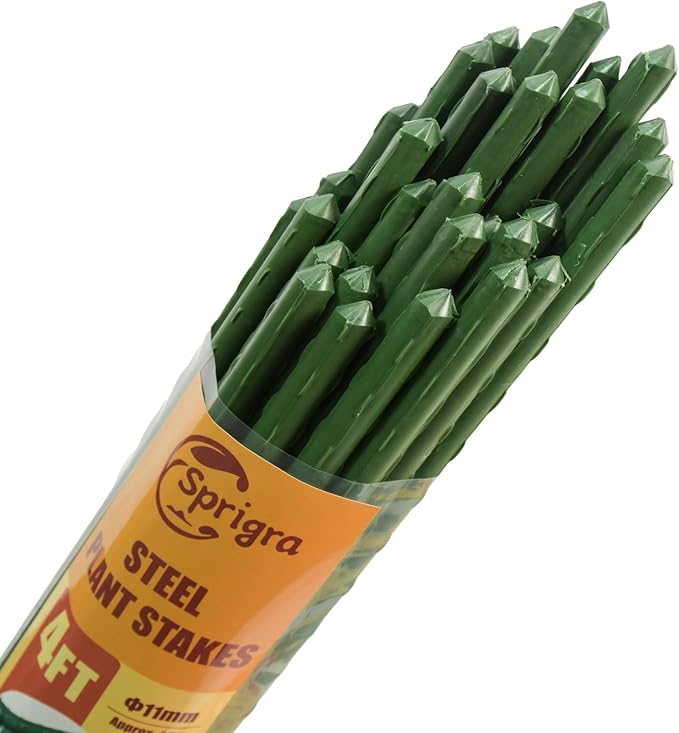 Garden Stakes 4ft, Metal Plant Stakes 48 inch, Sturdy Plant Support for Climbing Plants, Tomatoes, Beans, Cucumbers, Peppers, Flowers, Potted, Strengthen and Stem to Grow Better