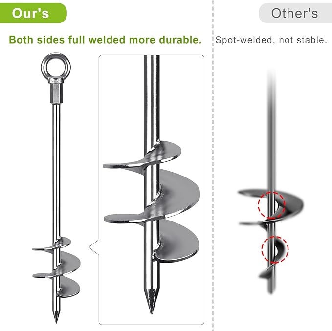 30'' Ground Anchors Screw in Heavy Duty 12mm Solid Steel, 3" Spiral Blade with Smooth Edges, Fully Welded Design for Mobile Home, Shed, Trampoline, Swing Set, Carport, Earth, Tent, 2Pack