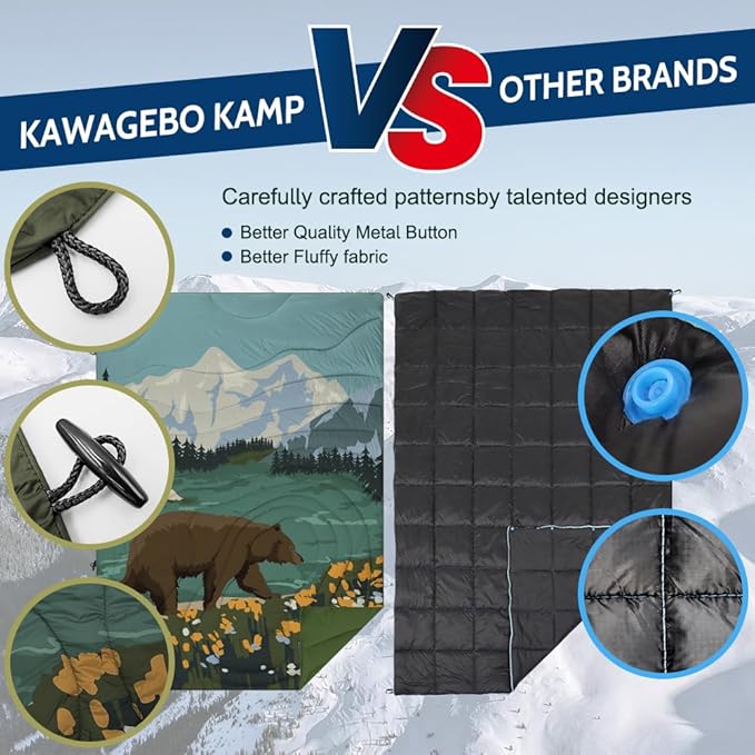 Camping Blanket Puffy - Outdoor Stadium Blanket Wearable, Lightweight, Packable, Machine Washable Camping Quilt for Traveling, Picnic, Beach, Party