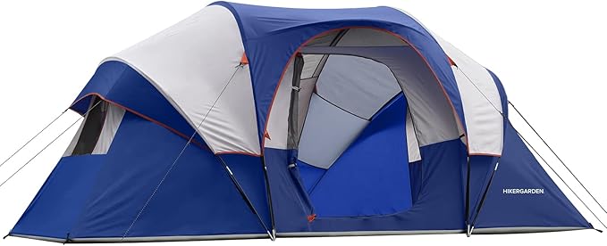 HIKERGARDEN 10 Person Camping Tent - Portable Easy Set Up Family Tent for Camp, Windproof Fabric Dome Tent Outdoor for Hiking, Backpacking, Traveling-14'x11'x74in(H)