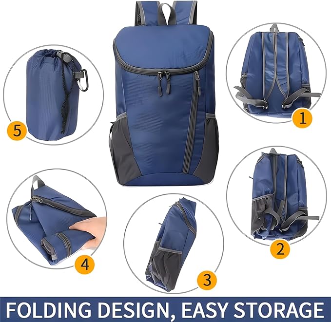 Portable Foldable Backpack Folding Mountaineering Bag, Ultralight Outdoor Cycling Rucksack, Travel Hiking Knapsack (Orange)