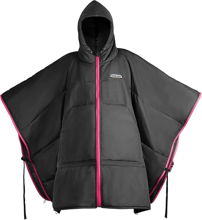 Hooded Poncho Blanket, Wearable Camping Blankets, Large Stadium Poncho Windproof & Water-Repellent, 75 * 55 inch, Portable & Warm, for Outdoor, Sports, Concerts, Travel, Picnic, Car, Survival, Hunting