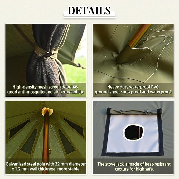 MC TOMOUNT Canvas Tent Bell Tent Yurt with Stove Jack Zipped Removable Floor for Glamping Truck Car Camping