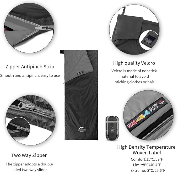 Naturehike Lightweight Compact Sleeping Bag, 59℉/32℉ Envelope Ultralight Backpacking Sleeping Bag Portable, Waterproof with Compression Sack for Cold&Warm, Camping, Traveling, Hiking
